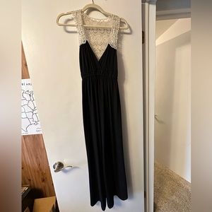 Black maxi sleeveless dress with crochet back, size medium